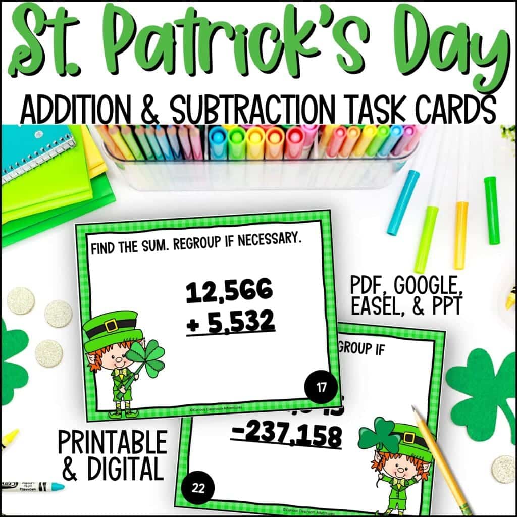 St Patrick S Day Addition And Subtraction Task Cards Curious