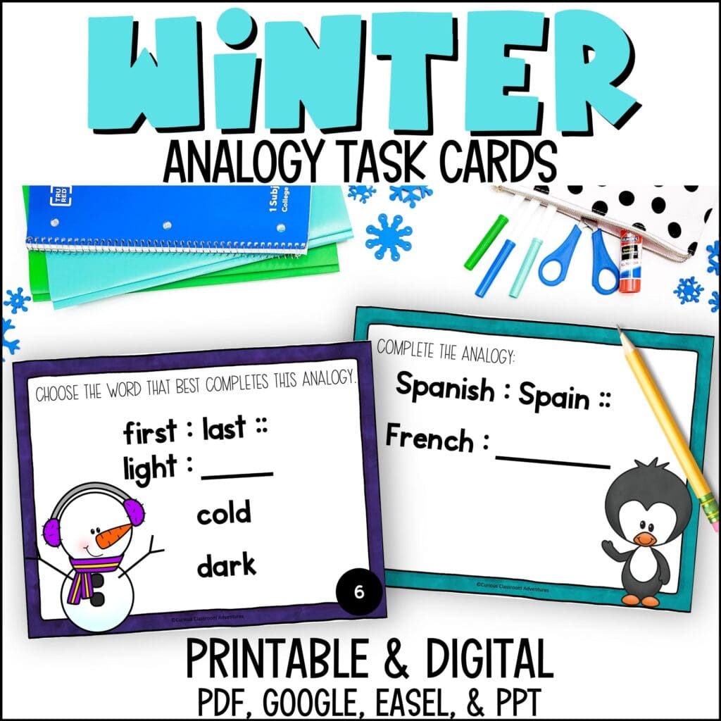 Winter Analogy Task Cards Curious Classroom Adventures