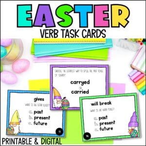 easter verb task cards for spring