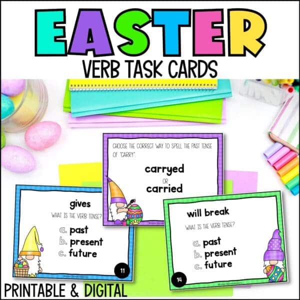 easter verb task cards for spring