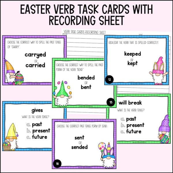 easter verb task cards for spring