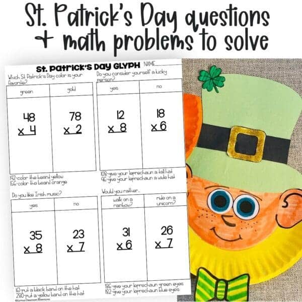 2-Digit by 1-Digit Multiplication st patricks day leprechaun math craft