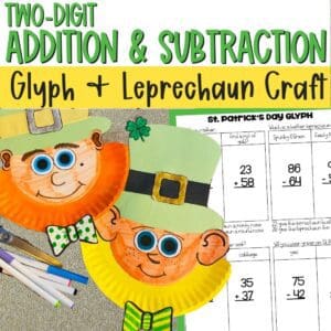 2-digit addition and subtraction st patricks day leprechaun math craft