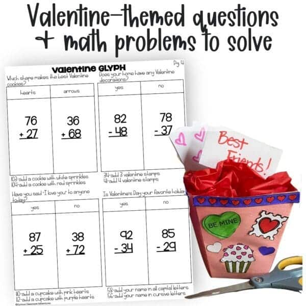 2-digit addition and subtraction valentine math glyph