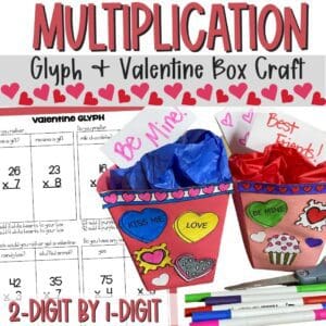 2-digit by 1-digit multiplication valentines day glyph