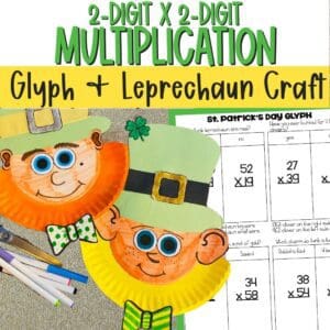 2-digit by 2-digit multiplication st patricks day leprechaun math craft