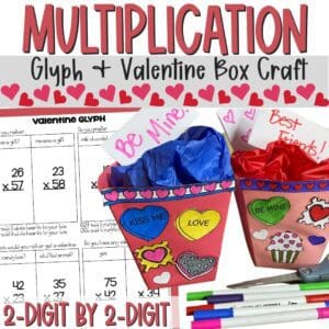 2-digit by 2-digit multiplication valentine math glyph