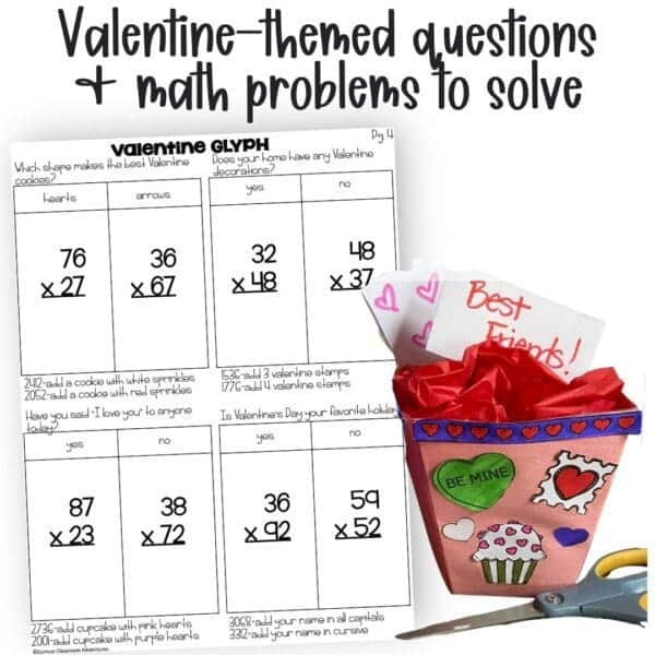 2-digit by 2-digit multiplication valentine math glyph