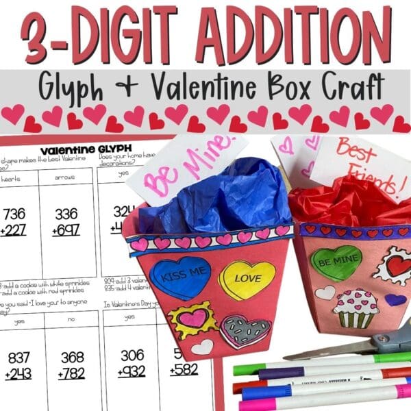 3-digit addition math valentine glyph