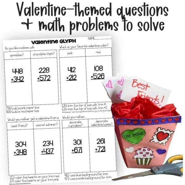 3-digit addition math valentine glyph