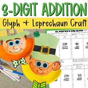 3-digit addition st patricks day leprechaun math craft