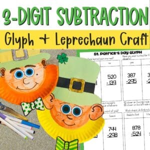 3-digit subtraction st patricks day leprechaun math craft
