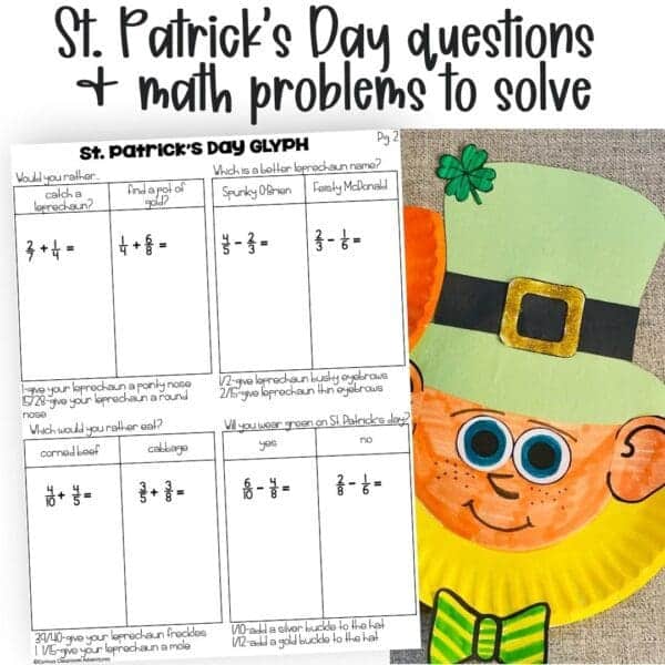 Adding and Subtracting Fractions st patrick's day leprechaun math craft