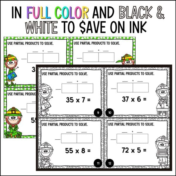 St. Patrick's Day 2-digit by 1-digit multiplication task cards