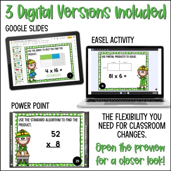 St. Patrick's Day 2-digit by 1-digit multiplication task cards