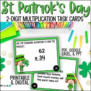 St. Patrick's Day 2-digit by 2-digit multiplication task cards