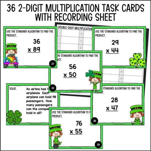 St. Patrick's Day 2-digit by 2-digit multiplication task cards