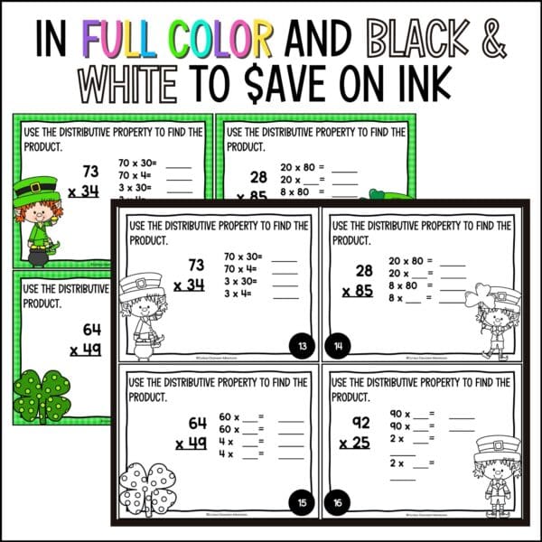 St. Patrick's Day 2-digit by 2-digit multiplication task cards