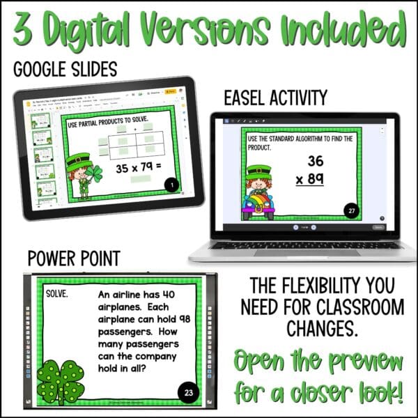 St. Patrick's Day 2-digit by 2-digit multiplication task cards