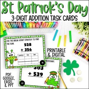 St. Patrick's Day 3-digit addition task cards