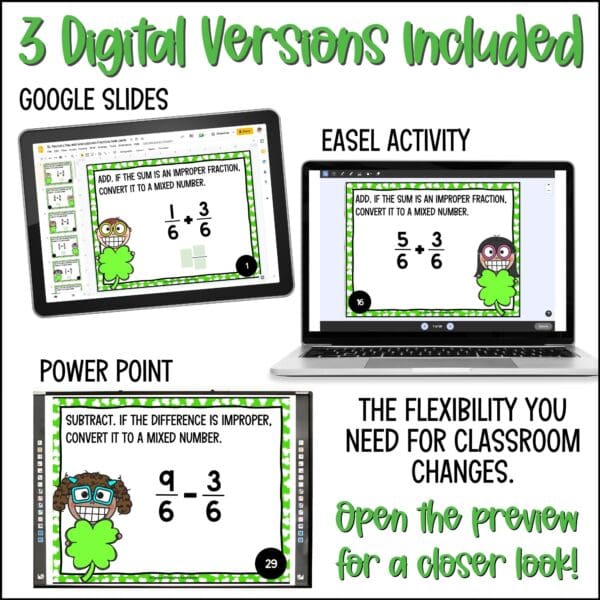 St. Patrick's Day adding and subtracting fractions task cards