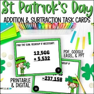 St. Patrick's Day addition and subtraction task cards