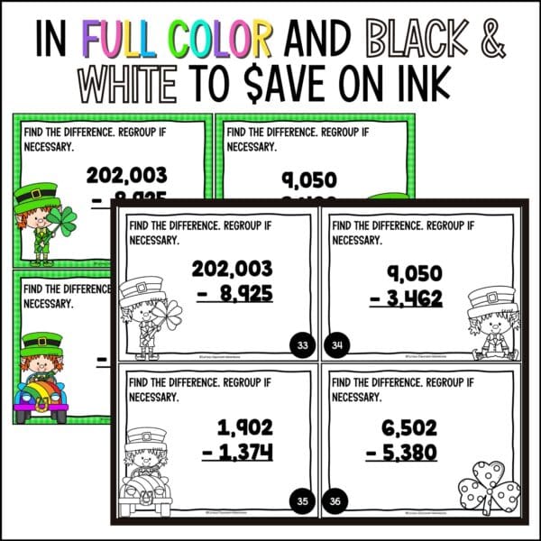 St. Patrick's Day addition and subtraction task cards