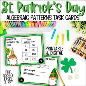 St. Patrick's Day algebraic patterns task cards