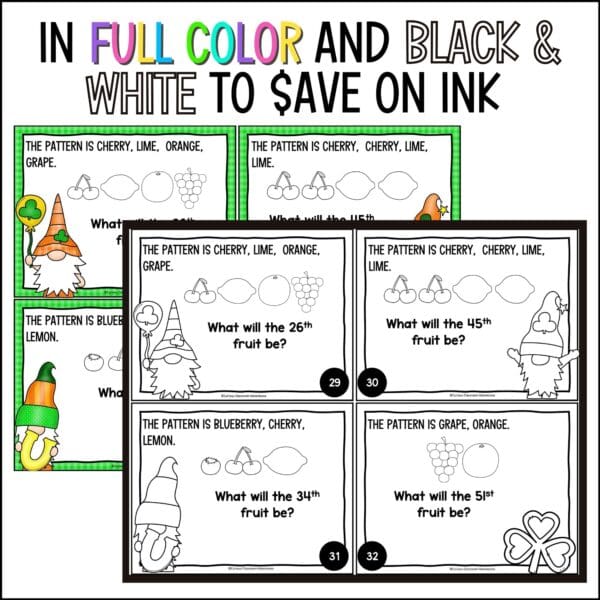 St. Patrick's Day algebraic patterns task cards