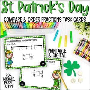 St. Patrick's Day comparing fractions task cards L2