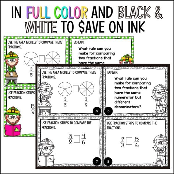 St. Patrick's Day comparing fractions task cards L2