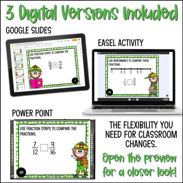 St. Patrick's Day comparing fractions task cards L2