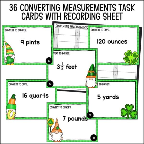 St. Patrick's Day converting measurements task cards