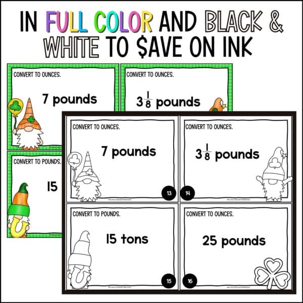 St. Patrick's Day converting measurements task cards