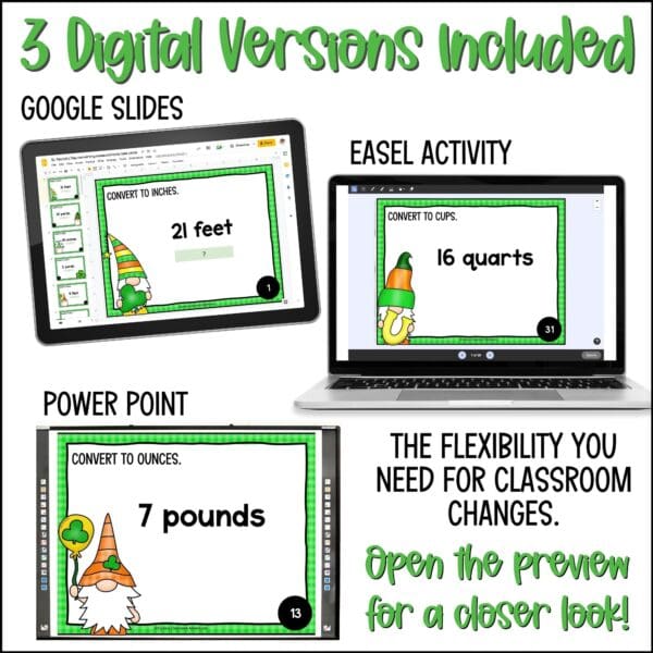 St. Patrick's Day converting measurements task cards