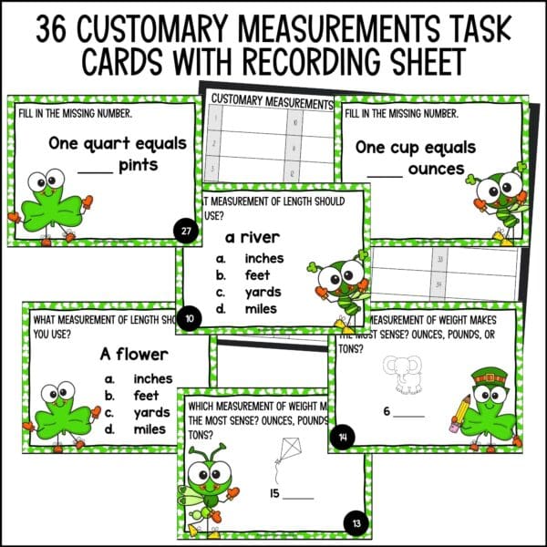 St. Patrick's Day customary measurements task cards