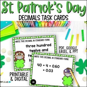 St. Patrick's Day decimals task cards