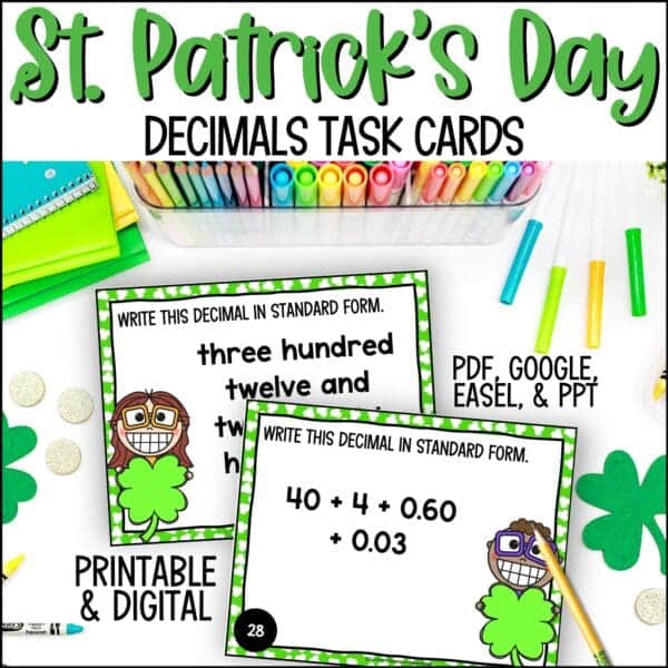 St. Patrick's Day decimals task cards