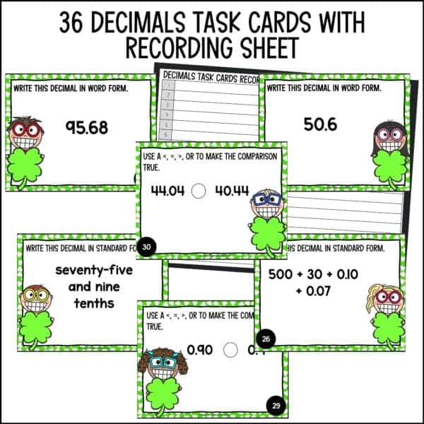 St. Patrick's Day decimals task cards