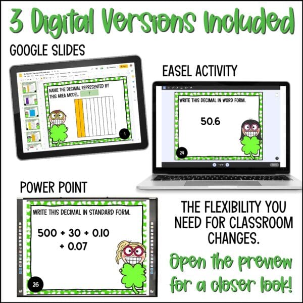 St. Patrick's Day decimals task cards