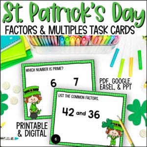 St. Patrick's Day factors and multiples task cards