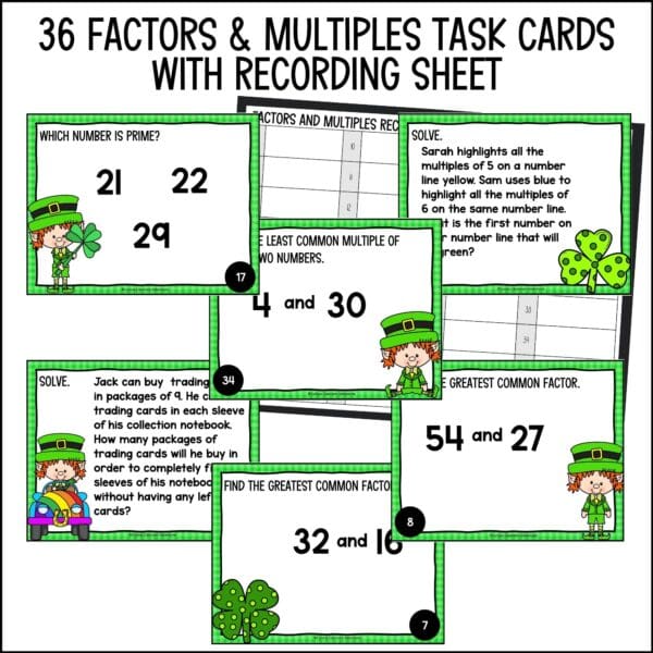 St. Patrick's Day factors and multiples task cards