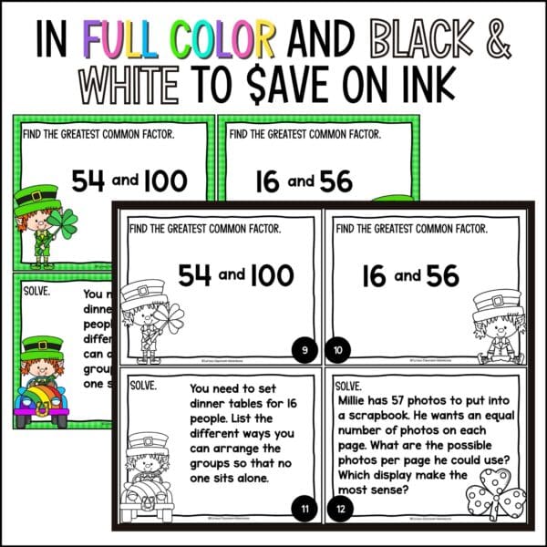 St. Patrick's Day factors and multiples task cards