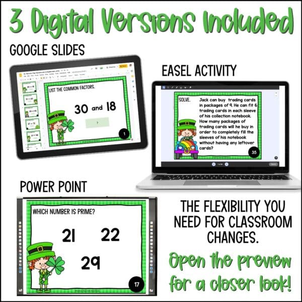 St. Patrick's Day factors and multiples task cards