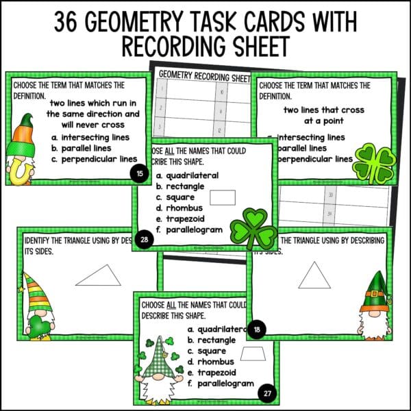 St. Patrick's Day geometry task cards