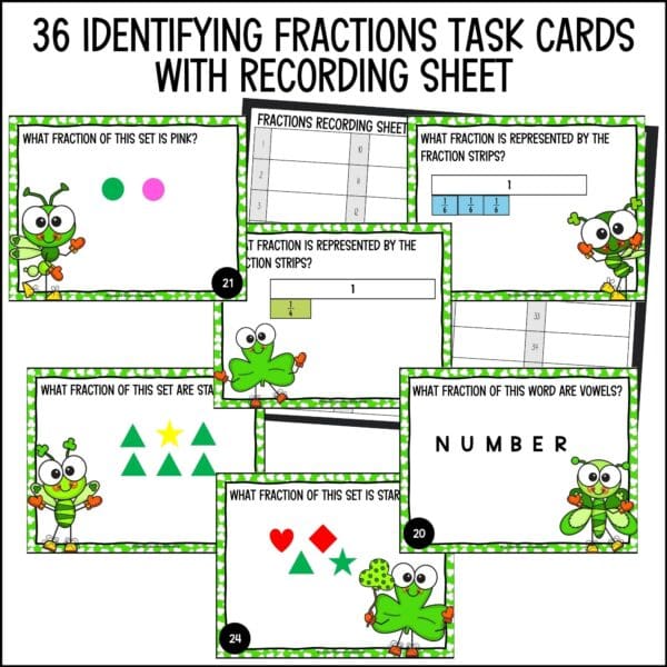 St. Patrick's Day identifying fractions task cards