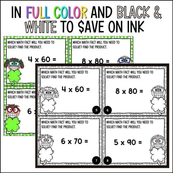 St. Patrick's Day introducing 2 digit by 1 digit multiplication task cards