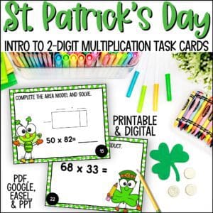 St. Patrick's Day introducing 2-digit by 2-digit multiplication task cards