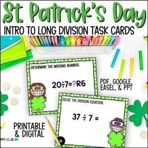 St. Patrick's Day introducing to long division task cards