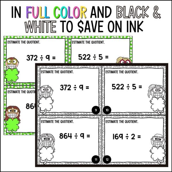 St. Patrick's Day introducing to long division task cards